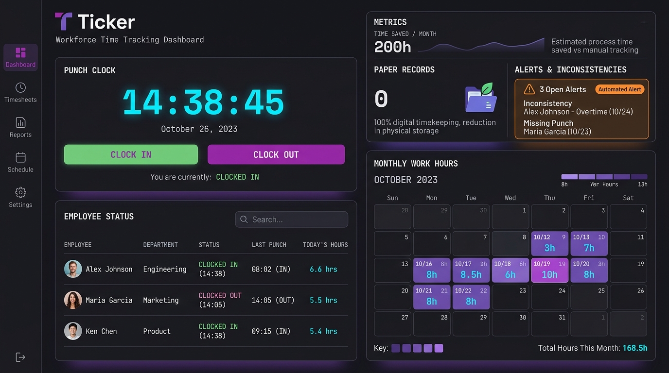 Preview Ticker - Sistema de Ponto Eletrônico